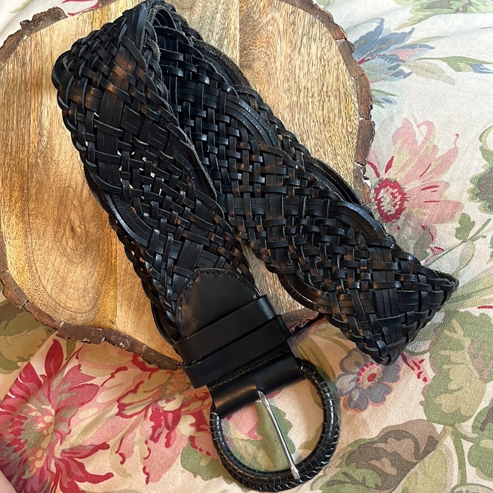 SILPADA DESIGNS Size XXL gWide Woven Belt & Round Clasp Black Leather $129 NEW